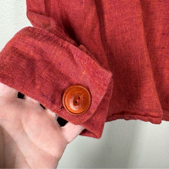 Flax Women's Red Linen Button Front Jacket Blazer Size Small Lagenlook Pockets - Picture 7 of 8